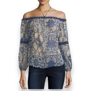 Anthropologie - Foxiedox Sheer Long Sleeve Floral Off the Shoulder Top NWT